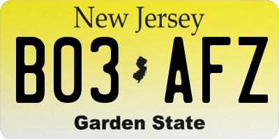 NJ license plate B03AFZ