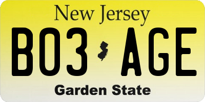 NJ license plate B03AGE