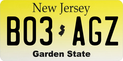 NJ license plate B03AGZ