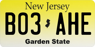 NJ license plate B03AHE