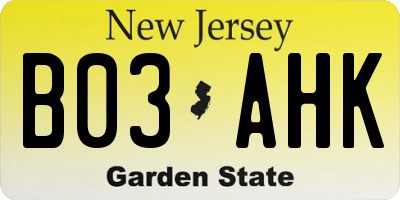 NJ license plate B03AHK