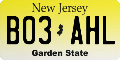 NJ license plate B03AHL