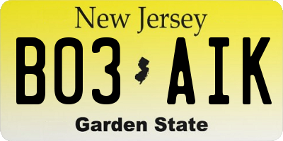 NJ license plate B03AIK