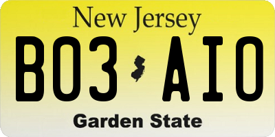 NJ license plate B03AIO