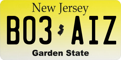 NJ license plate B03AIZ