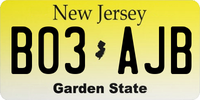 NJ license plate B03AJB