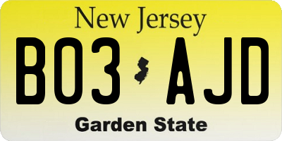 NJ license plate B03AJD