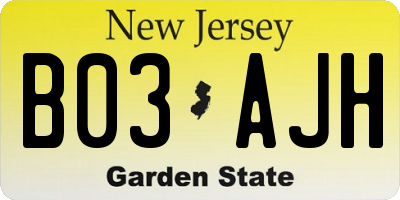 NJ license plate B03AJH