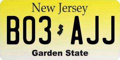 NJ license plate B03AJJ