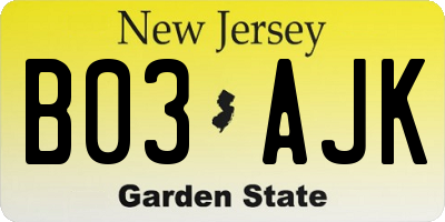 NJ license plate B03AJK