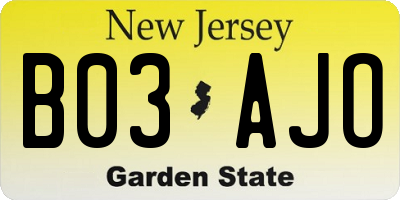 NJ license plate B03AJO