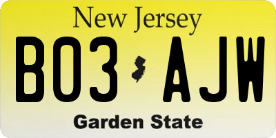 NJ license plate B03AJW