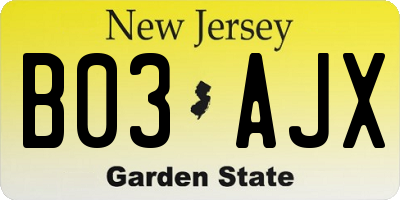 NJ license plate B03AJX