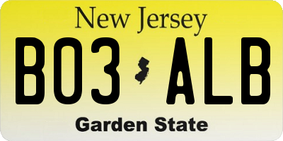 NJ license plate B03ALB