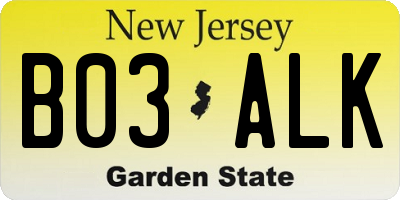 NJ license plate B03ALK