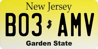 NJ license plate B03AMV