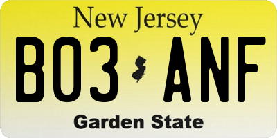 NJ license plate B03ANF