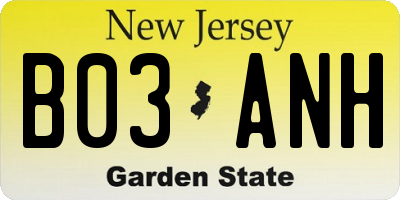 NJ license plate B03ANH