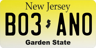 NJ license plate B03ANO