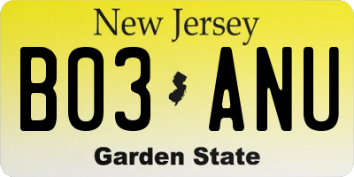 NJ license plate B03ANU