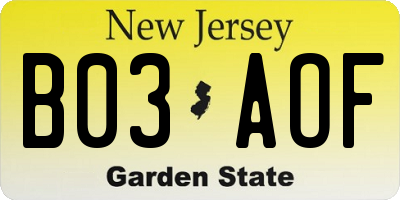 NJ license plate B03AOF