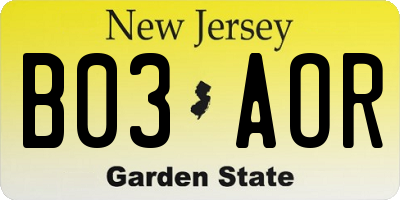 NJ license plate B03AOR