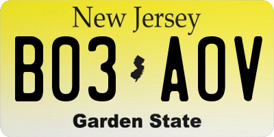 NJ license plate B03AOV