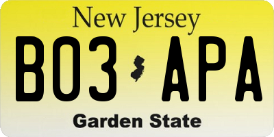 NJ license plate B03APA