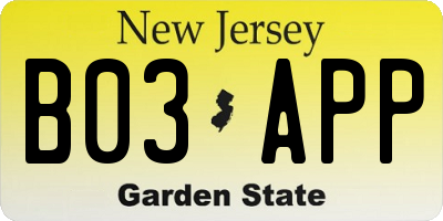 NJ license plate B03APP