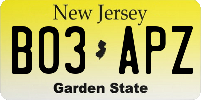 NJ license plate B03APZ