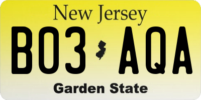 NJ license plate B03AQA