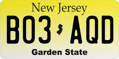 NJ license plate B03AQD