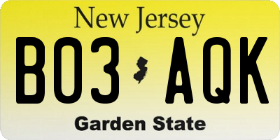 NJ license plate B03AQK