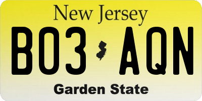 NJ license plate B03AQN