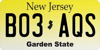 NJ license plate B03AQS