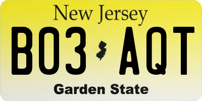 NJ license plate B03AQT