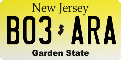 NJ license plate B03ARA