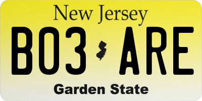 NJ license plate B03ARE