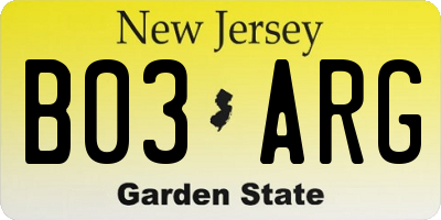 NJ license plate B03ARG