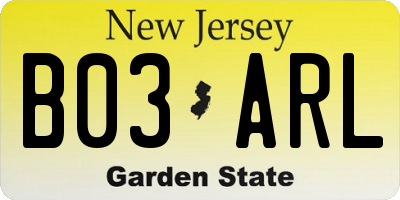 NJ license plate B03ARL