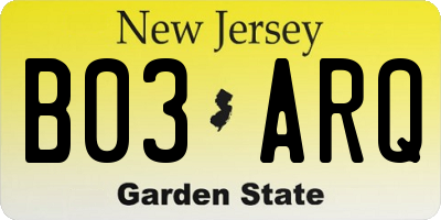 NJ license plate B03ARQ