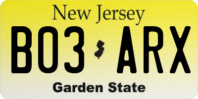 NJ license plate B03ARX