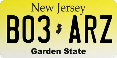 NJ license plate B03ARZ