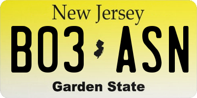 NJ license plate B03ASN