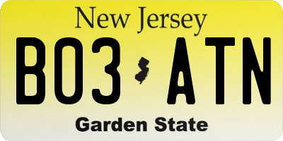 NJ license plate B03ATN