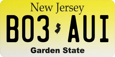NJ license plate B03AUI