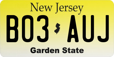 NJ license plate B03AUJ