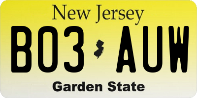 NJ license plate B03AUW