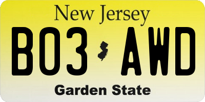 NJ license plate B03AWD