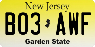 NJ license plate B03AWF